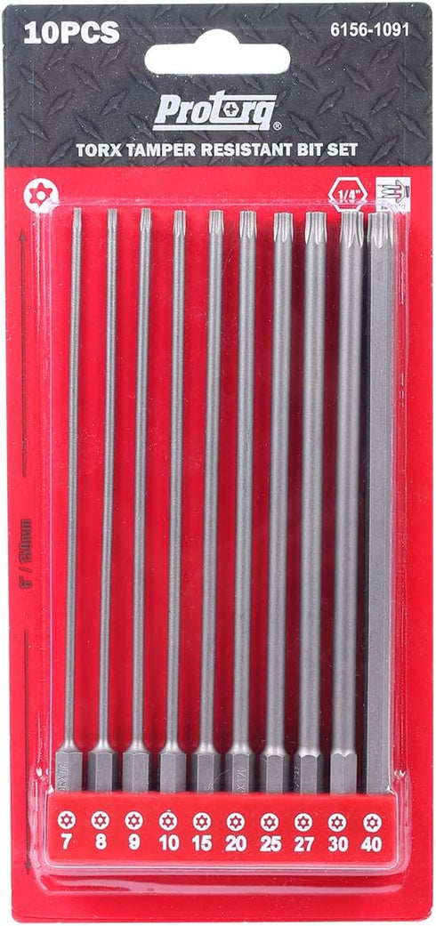 TORX Tamper Resistant Bits, Security TORX Bits (T7-T40), 150mm, 10-Pieces, High Grade S2 Steel