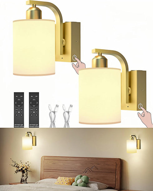 iThird Battery Operated Wall Sconces Set of 2: 6000mAh Rechargeable Wall Light