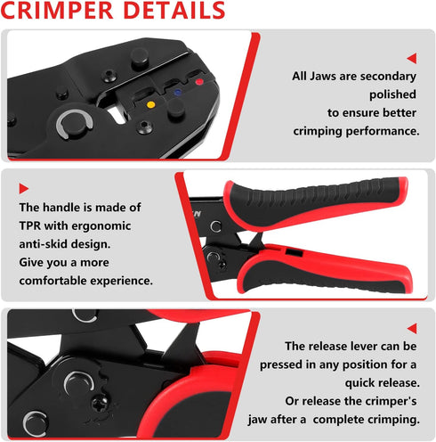 Zhushan 8PCS Wire Crimping Tool Set - Ratcheting Crimper Kit with Interchangeable Dies for Heat Shrink Connectors,
