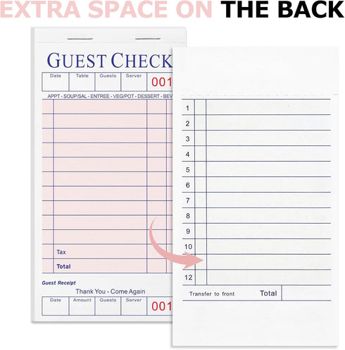 6 Pack 300 XKDOUS Pink Server Books, Server Note Pads, Guest Check Books for Servers, Waitress Notepads