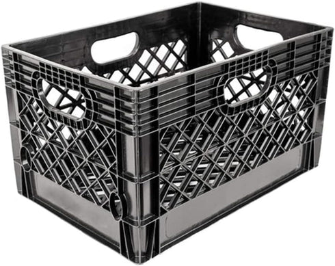 Juggernaut Storage 24 Quart Stackable Black Storage Crate with Handles - Heavy-Duty Plastic for Home, Office, Garage