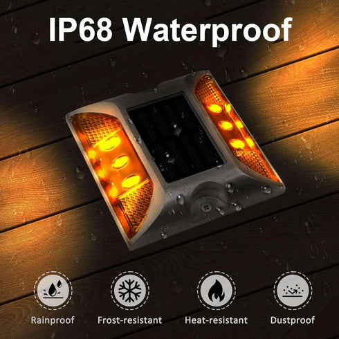 IP68 (4 Pack, Aolyty Solar Driveway Dock Lights, Waterproof Solar Deck Light Outdoor Warning Step Lights Reflective
