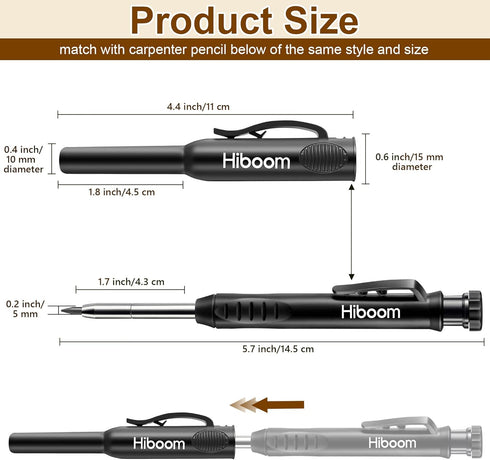 Hiboom 2 Pack Solid Carpenter Pencils with Pencil Cap and 18 Refills, Long Nose Mechanical Pencil Marker for Woodworking