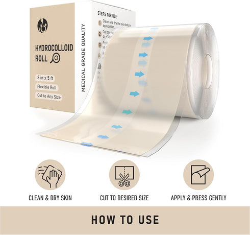 ECCO PURE (2in 5ft) Hydrocolloid Roll Cut-to-Size Protective Skin Tape, Gentle & Waterproof, Ayurvedic-Inspired Skin