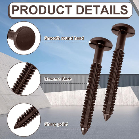 Blulu 60 3 Inch Pcs Vinyl Shutter Fastener Window Panel Peg Lok Pin Pegs Screws Shutter Spikes Anchor (Federal Brown)