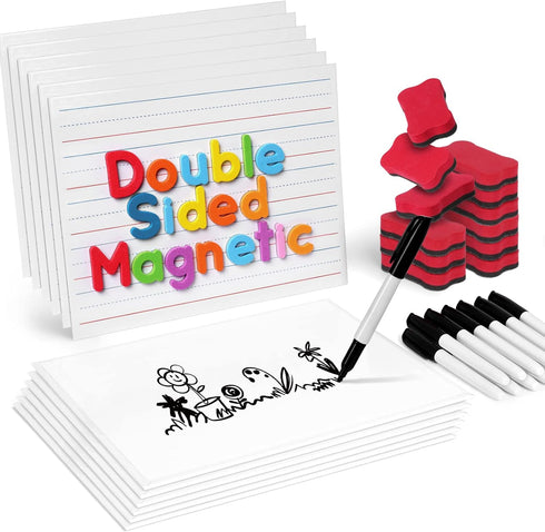 Gamenote 12 Pack Magnetic Small White Board Set, Double Sided Magnet Dry Erase Ruled Lap Boards 9x12 for Kids Learning