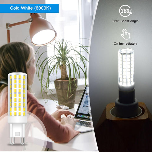 G9 Bulbs 8W Bulbs (80W 6000K White,T4 G9 800LM 110V-130V Pack 5 Led Chandelier Light Halogen Equivalent) Daylight