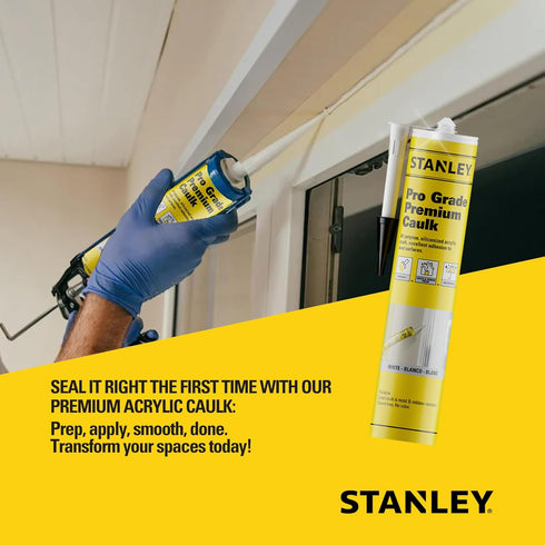 Stanley Premium Siliconized Caulk Acrylic Sealant, 10.1 fl.oz, White, 2 Pack