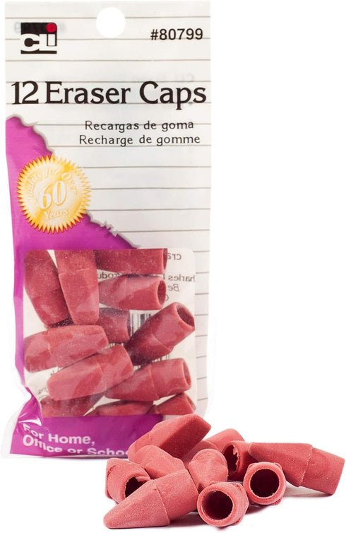 Charles Leonard Pencil Eraser Caps, Pink, 12-Pack (80799)