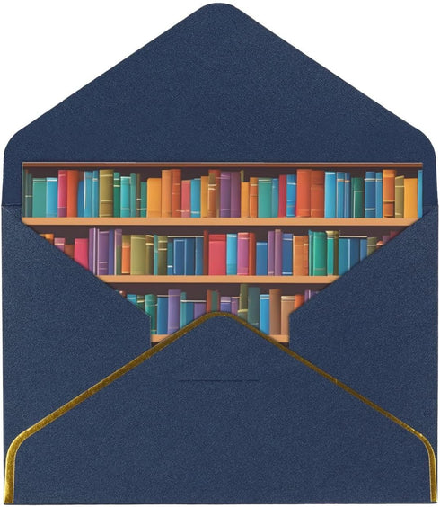 Vuiopuf Library Bookshelf Elegant Gold-Foiled Pearlized Paper Greeting Card-Blank Inside,Single-Sided Print