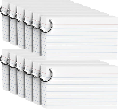 WAYISUL 600 Count White Index Cards 3x5 Inch with Ring, Heavy Weight Flash