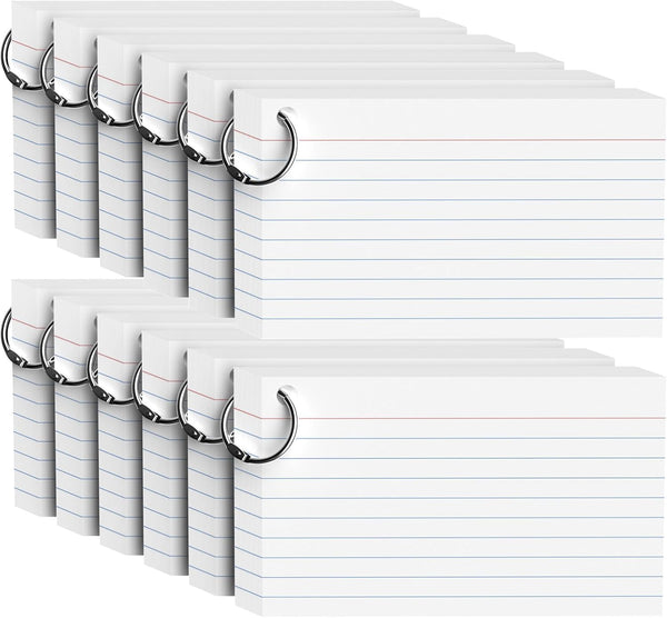 WAYISUL 600 Count White Index Cards 3x5 Inch with Ring, Heavy Weight Flash