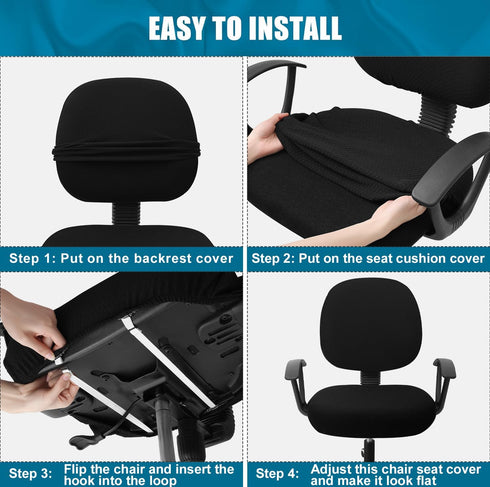 Smiry Stretch Jacquard Office Computer Chair Covers - Removable Washable Universal Desk Slipcovers in Black