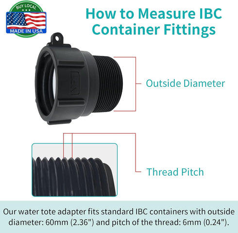 275 330 Gallon IBC Tote Adapter, 2" Female Buttress Coarse Thread x 2" Male NPT Pipe Thread Connector