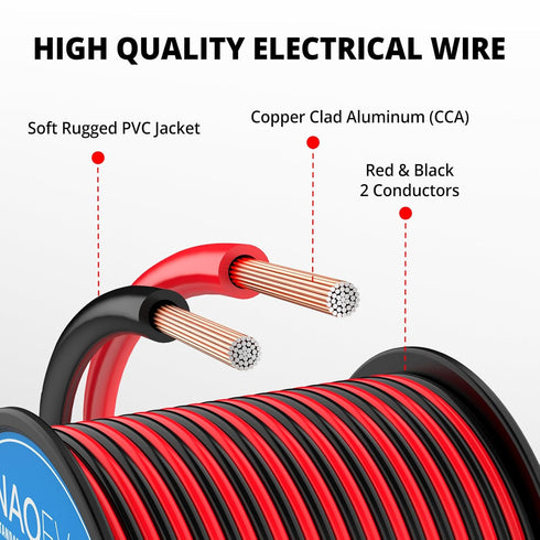 12 100FT, 2 12 12V/24V NAOEVO Gauge Wire Conductors Electrical Wire Red Black Cable, Flexible/Low Voltage/PVC AWG