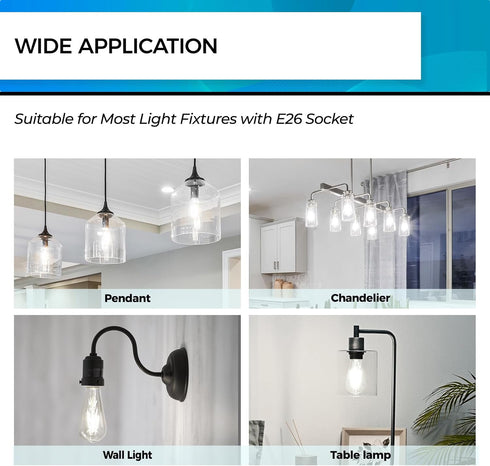 Bulb Dimmable, 4W 40W, 5000k E26 Bulbs, 450LM, 95+ Pack 6 Hizashi Vintage LED Edison Equivalent Daylight, Base Led