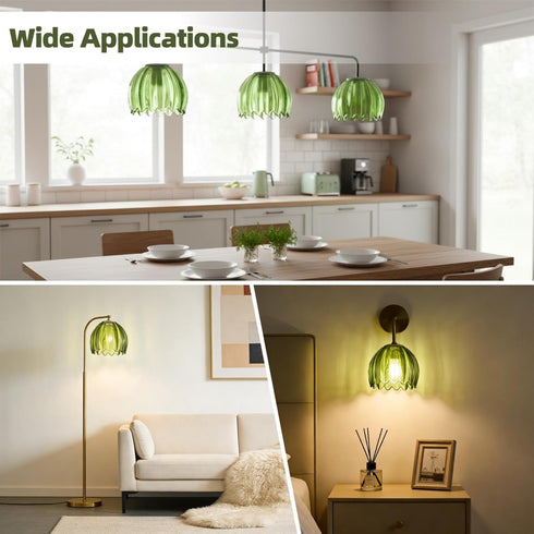 DORMIYA 2 5.5 3.9 E26 E27 Pcs Green Tulip Glass Lamp Shade, x in, Fits Sockets, Retro Replacement Shade, Small Flower