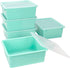 Storex Letter Size Deep Storage Tray – Teal Organizer Bin with Non-Snap Lid, 5-Pack (62549U05C) for Classroom, Office,