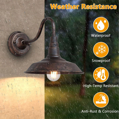 9.8" E26 Outdoor Wall Light, Iron Art Gooseneck Wall Lanterns, Retro Barn Lights, Indoor and Outdoor Wall Mounted