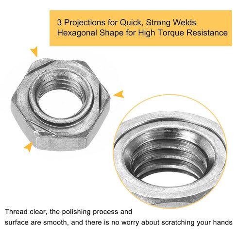 uxcell 10Pcs Hex Weld Nuts, M10x1.5mm Carbon Steel Hex Nuts for DIY Home Repair, Silver