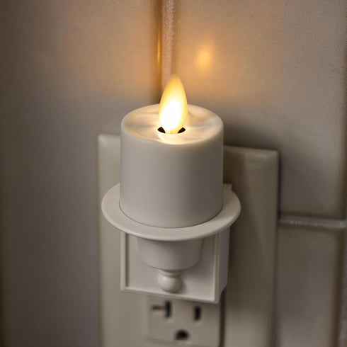 Luminara Flameless Candle Nightlight w/Dusk to Dawn Light Dark Auto Sensor, White Wall Plug Indoor Night LED Light