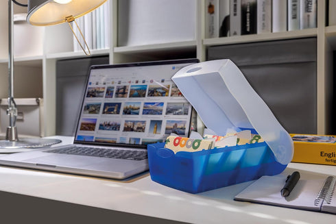 HAN 997-643, A7, Croco Flashcard Index Box. for Learning Vocabulary in an Ingeniously Simple Way, Translucent Blue