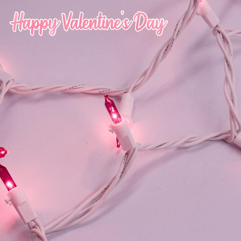 Pink Christmas Lights 25FT 100 Incandescent Bulbs with White Wire for Valentine's Day, Wedding, Party, Indoor & Outdoor