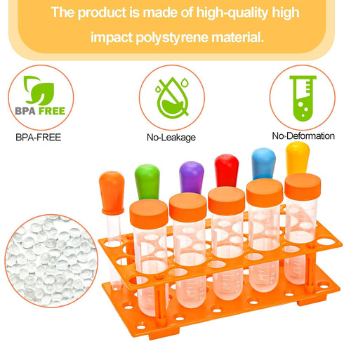 ZENFUN 12 Pieces Jumbo Test Tubes with Stand, 5 Jumbo Test Tubes, 6 Liquid Droppers, 1 Storage Stand, Multi-Color