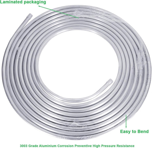 3/8 Metal Fuel Line,3/8" OD Aluminium Coiled Tubing Hard Tube for Refrigeration Tubing, Automotive Oil Pipe,Brake Line, Metal Gas Line, 10FT