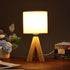 YSJUENAII Modern Small Tripod Table Lamp with Wooden Base, White Fabric Shade, Bedside Desk Light (White)