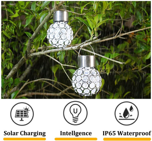 2 Pack Hanging Solar Light Outdoor, Waterproof Ball Shaped Night Light for Gardens, Patios