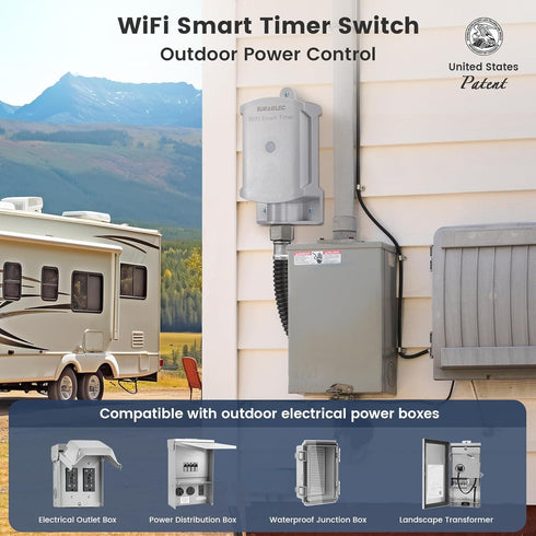 15 120V SURAIELEC AMP WiFi Smart Timer Switch for Outdoor Electrical Boxes, WiFi Pool Timer, for Waterproof Outlet