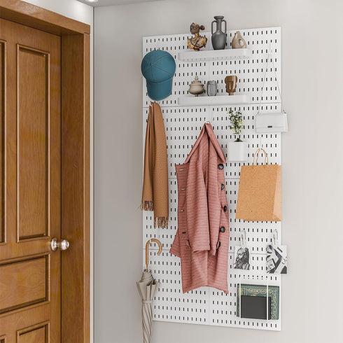 Pegboard Combination Kit, Wall Organizer, 25.2" x 25.2" White Pegboard with 20 Accessories for Home, Office, Gaming