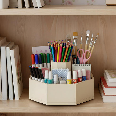 Fiwochic 360 Rotating Pencil Holder for Desk Bamboo Rotating Marker Pen Desk Organizer Art Supply Gifts or Desktop