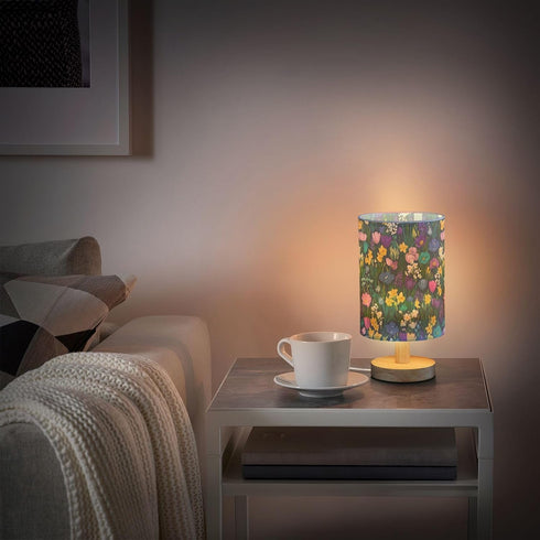 ALAZA Bedside Table Lamp for Bedroom Wildflowers Colorful Floral Nightstand LED Light Lamps with USB Port Linen Fabric