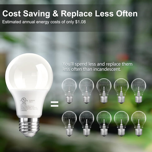 24 Pack A19 Bulbs 3000K, 60 9W, E26 Dimmable Bulb, 800LM, 120V, TJOY LED Light Warm White Watt Equivalent, Efficient
