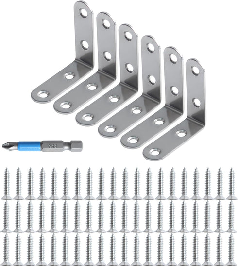 Ferixan 90 6 Pack 2 inch L Shelf Brackets - Small Light Weight Degree Angle Corner Bracket: Stainless Steel Solid