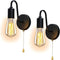 Vintage Pull Chain Wall Light Fixtures Set of 2 Hardwired Wall Sconces