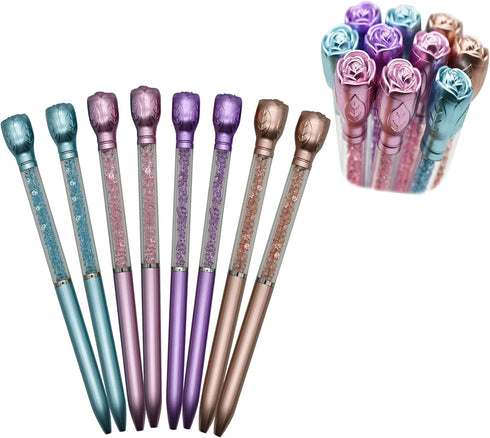 Maydahui 24PCS Rose Ballpoint Pen, Retractable Flower Pens with Crystal Quicksand Gem for School Home Party