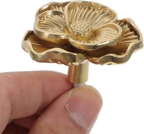 44x25mm Brass Cabinet Pull Handle with Camellia Flower Design, Decorative Dresser Drawer Knob for Wardrobe, Cupboard