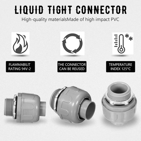 Yaomiao Liquid Tight Connector 180 Degree Electrical Conduit Fittings, Non Metallic PVC for Home (30 Pcs)