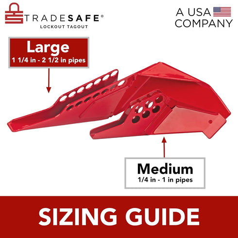 TRADESAFE Standard Ball Valve Lockout Device - Red for 1-1/4 inch to 2-1/2 inch Pipe Diameter, Quick Installation