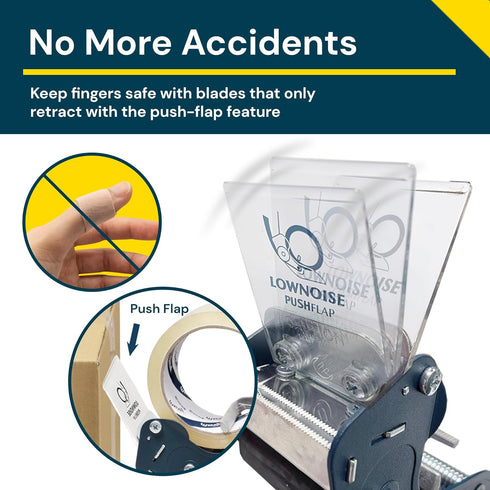 Excell Low Noise Tape Dispenser, 2" Wide with Pushflap Technology for Quiet Carton Sealing - Includes Tape Roll
