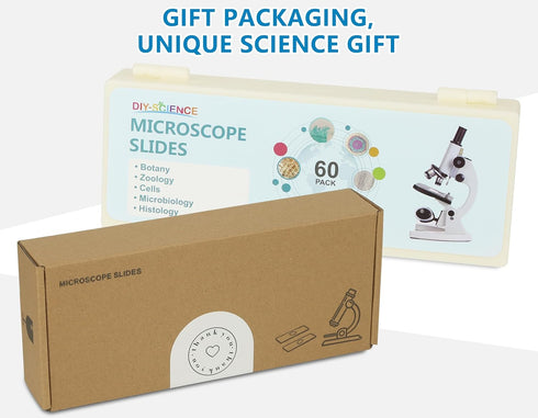 DIY-SCIENCE 60 Microscope Slides with Specimens for Kids, Lab-Grade Prepared Microscope Slides