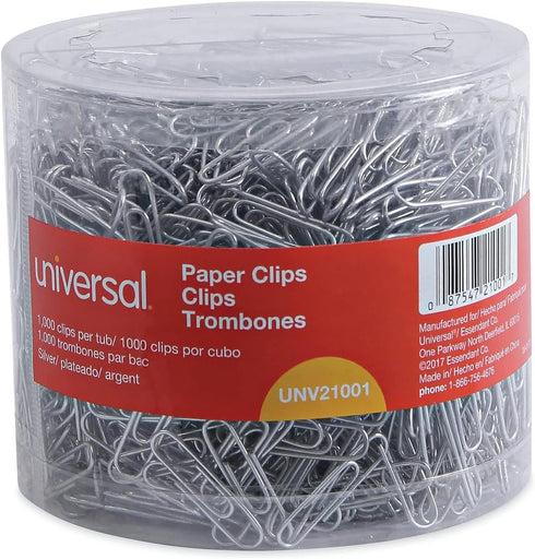 Universal UNV21001 Plastic-Coated Paper Clips - Assorted Sizes Silver (1000/Pack) by Universal
