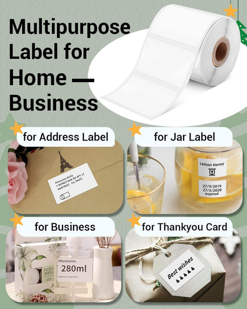Phomemo Labels - 3 Rolls M110/M220/M221/M120/M200 Thermal Paper (1.97"x1.18") for Product Tag, Barcode, Address Label