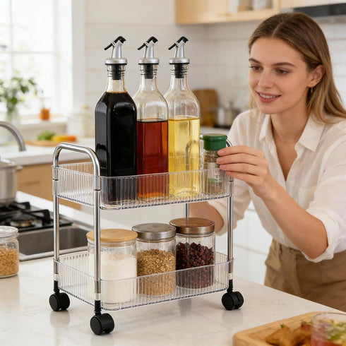 Generic Carts with Wheels - Clear Modern Rolling Utility Tech Station, Multi Layer Acrylic Cart, Snack Storage Rack