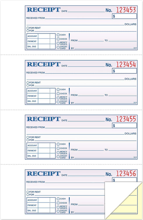 Tops 2-Part, 11 7-5/8 Inches, 4 200 Sets (46806) Money/Rent Receipt Book, Carbonless, x Receipts/Page, per Book