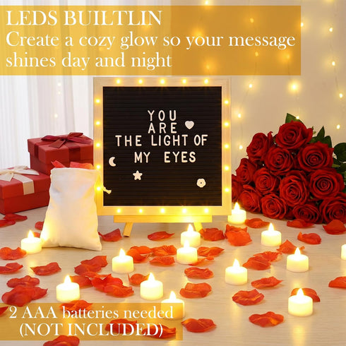 Grinsvalley Set, LED Felt Letter Board with Rose Petals and Candles Word Board with Letters, Artificial Rose Petals