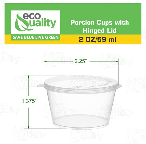EcoQuality 50 Pack 2 Oz Leak Proof Plastic Condiment Souffle Containers with Attached Lids for Sauces, Food Storage